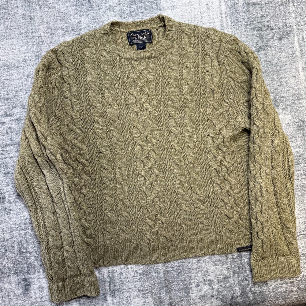 VTG Abercrombie & Fitch Sweater Mens Large Hazel Cable Knit Wool Fisherman Y2K - Picture 2 of 14